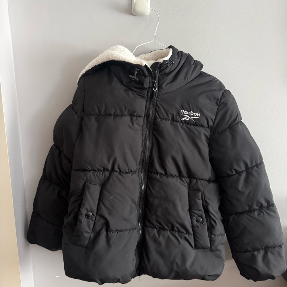 Reebok Black Puffer Jacket Sherpa Lined Hooded Coat M